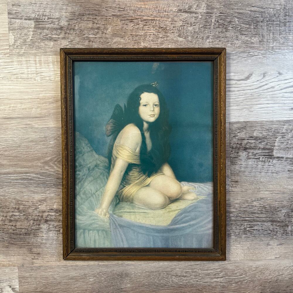 Vintage Framed Fairy Girl Art Print Romantic Victorian Style Wall Decor